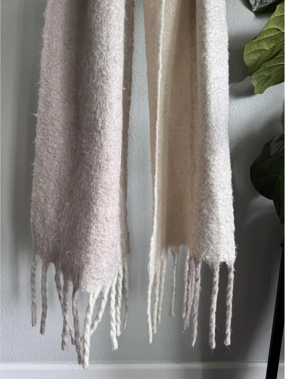ASOS DESIGN Beige Two Tone Fluffy Tassel Scarf Oversized Winter Wrap One Size